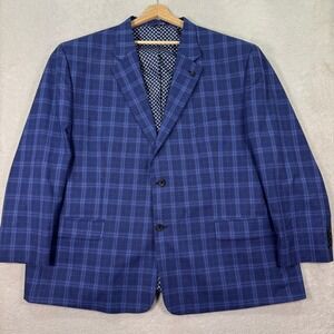 Oak Hill Mens 3XL 56R Plaid Blazer Sport Coat Jacket Bright Blue Casual Preppy